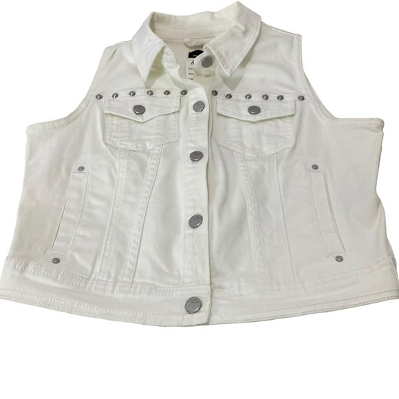 Dkny Tops - (4-126) NWT DKNY White Denim Jean Vest w/Hobnails